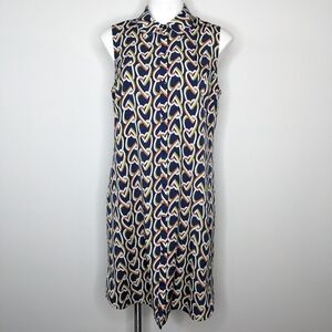 CAbi blue green & orange button up heart dress M